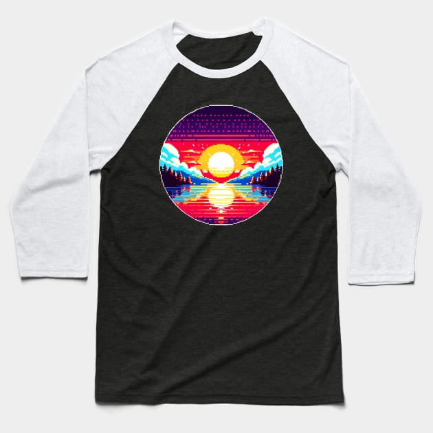 Pixelated Sunrise Baseball T-Shirt by Pixel Punkster